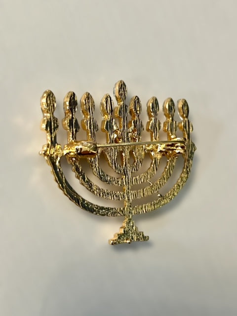 Sparkling Menorah Gold Rhinestone Brooch - Elegant Faux Diamond Pin for Stylish Fashion Statement