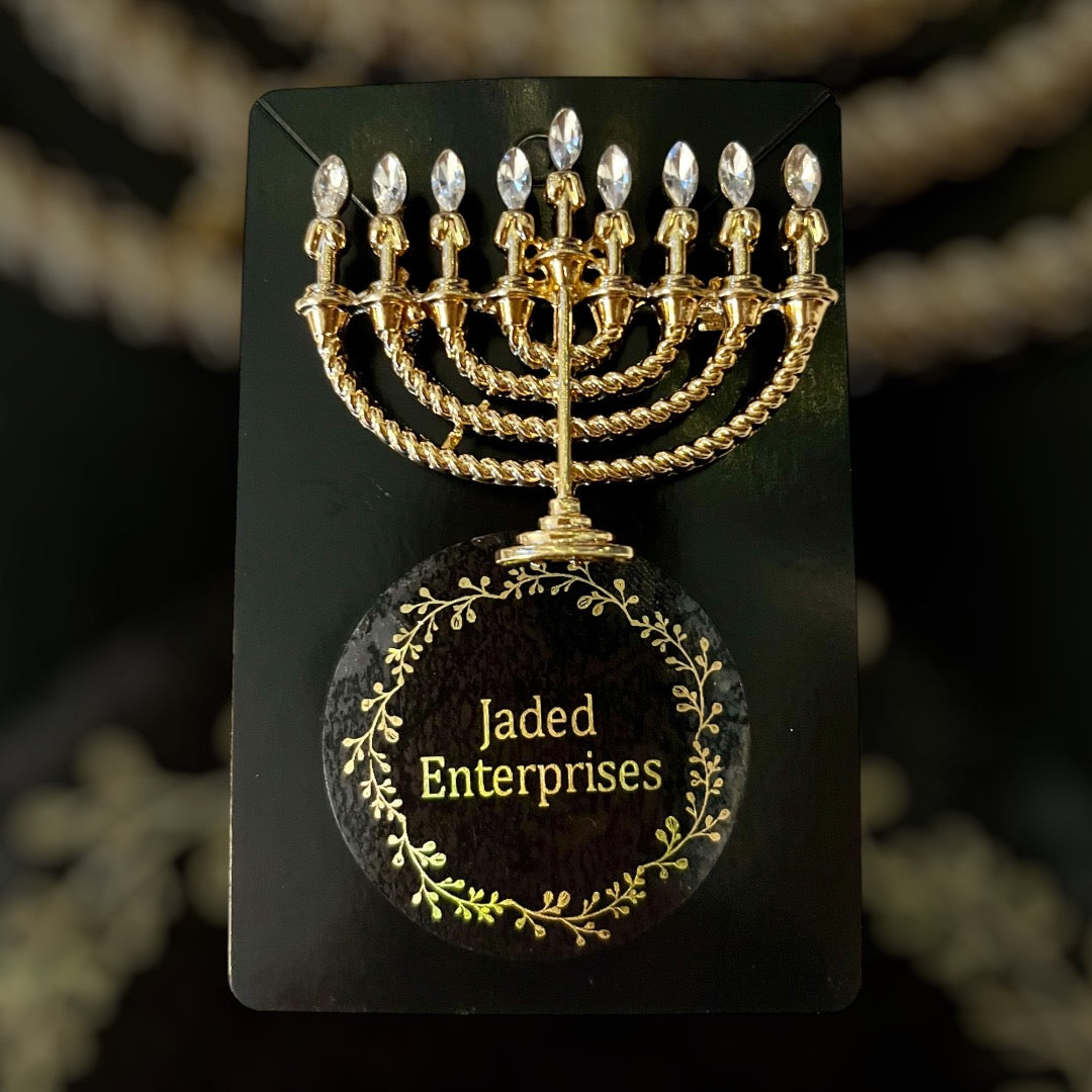 Sparkling Menorah Gold Rhinestone Brooch - Elegant Faux Diamond Pin for Stylish Fashion Statement