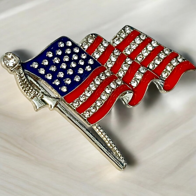 Sparkling USA Flag - Pin Patriotic Rhinestone Brooch Pin - Perfect for 4th of July & Independence Day Gifts