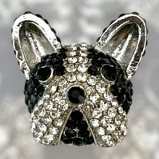 Funky Frenchie Brooch - Cute French Bulldog Pin with Shimmering Rhinestones