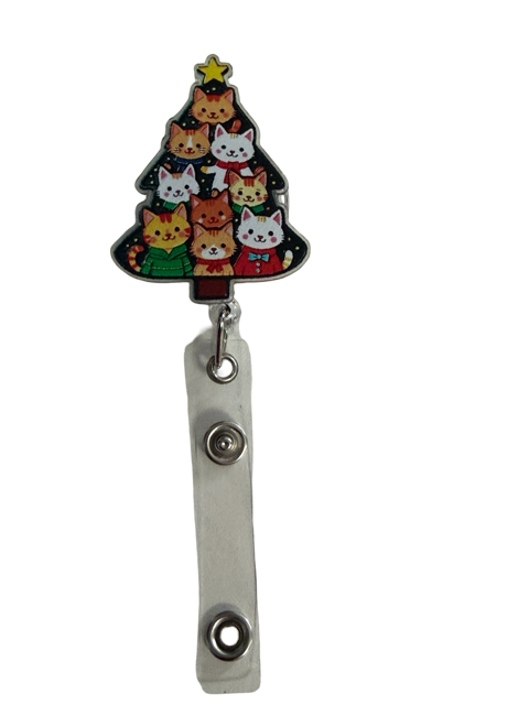 Christmas Cats Tree Retractable Badge Reel ID Holder 5"