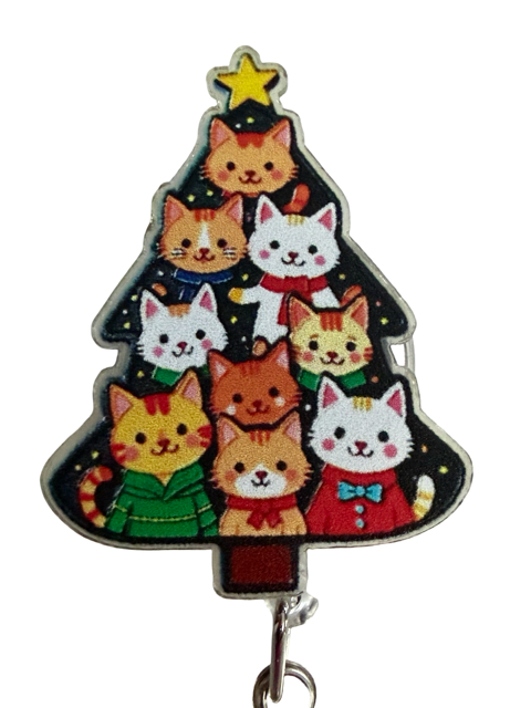 Christmas Cats Tree Retractable Badge Reel ID Holder 5"