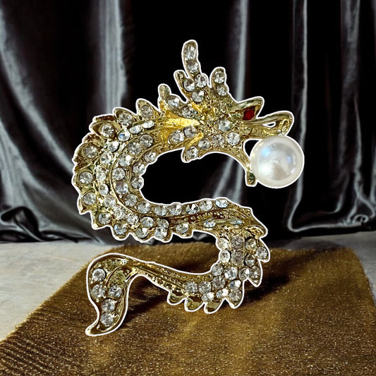 Chinese Style Dragon Brooch for New Year - Creative Rhinestone Pin Accessory with Faux Pearl