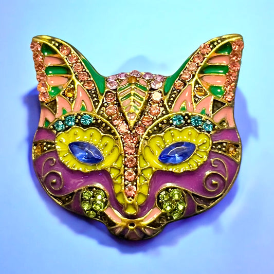 Retro Cat Mask Enamel Brooches