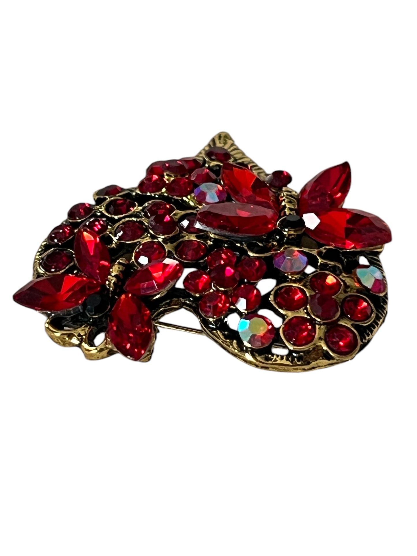 Vintage-Inspired Rhinestone Butterfly Brooch with Heart-Shaped Pin RED or BLUE– Valentine's Day Fashion Accessory for Clothing and Bags