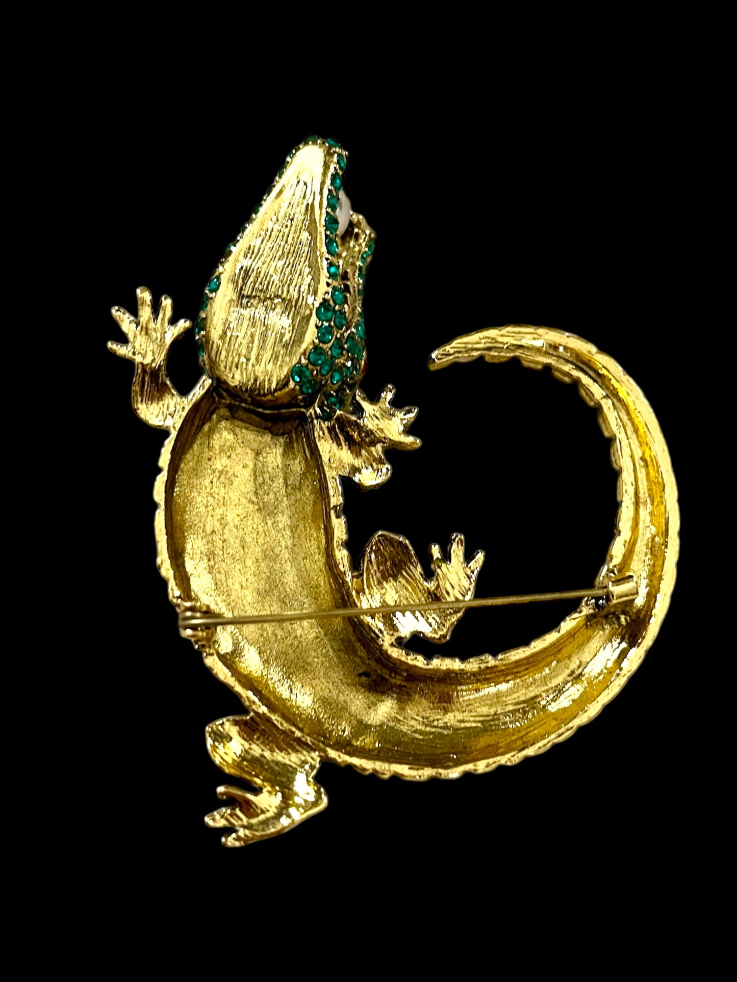 Bold and Beautiful: Large, Heavy Crocodile/Alligator Brooch with Unique Oil Dropping Detail