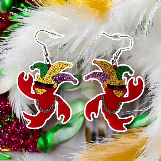 Festive Party Acrylic Crawfish Earrings! Perfect for any Carnival, Mardi Gras