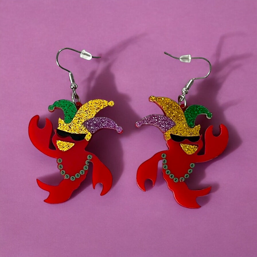 Festive Party Acrylic Crawfish Earrings! Perfect for any Carnival, Mardi Gras