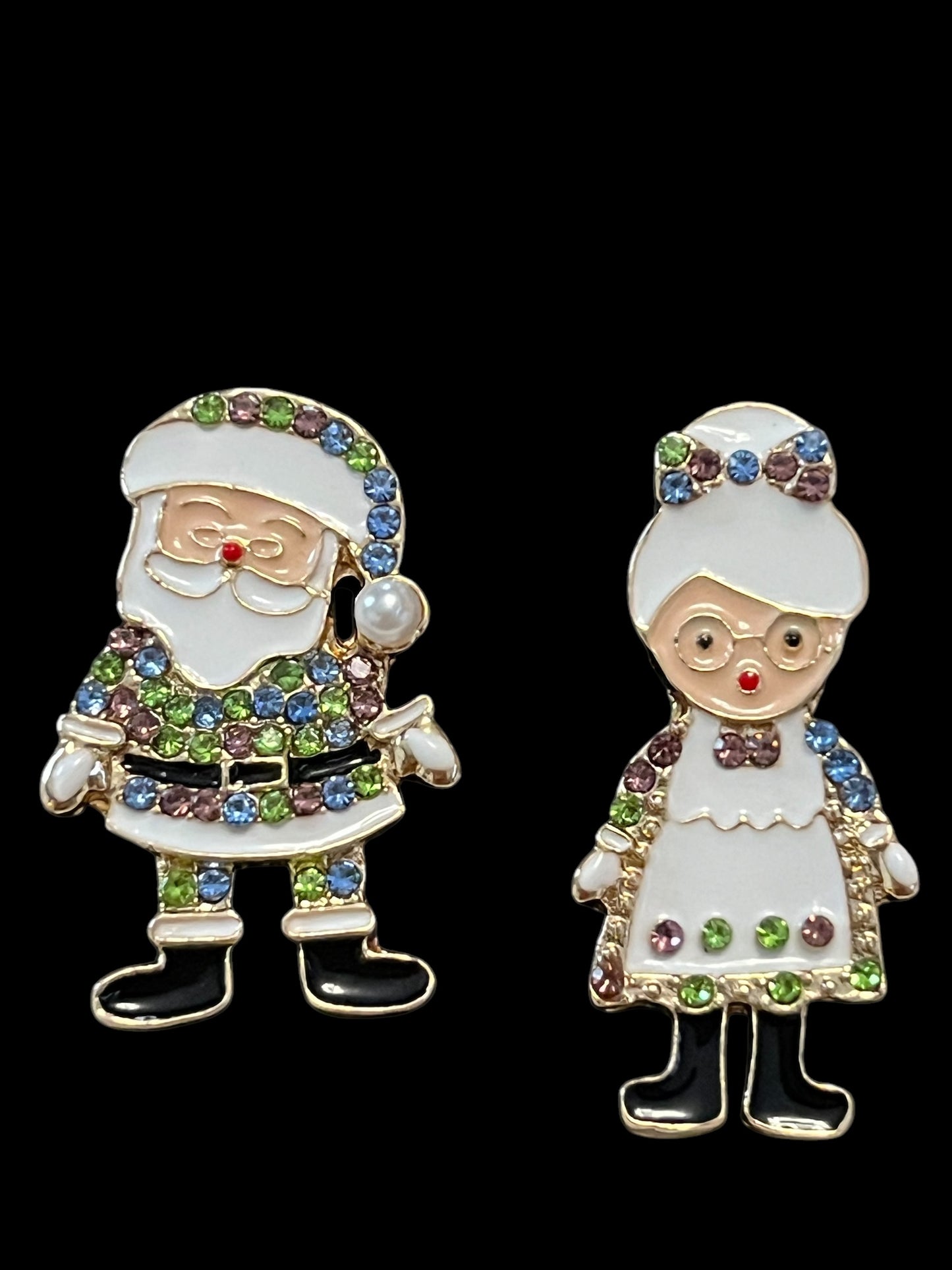 Santa and Mrs. Claus Christmas Stud Earrings - Perfect for Holiday Cheer