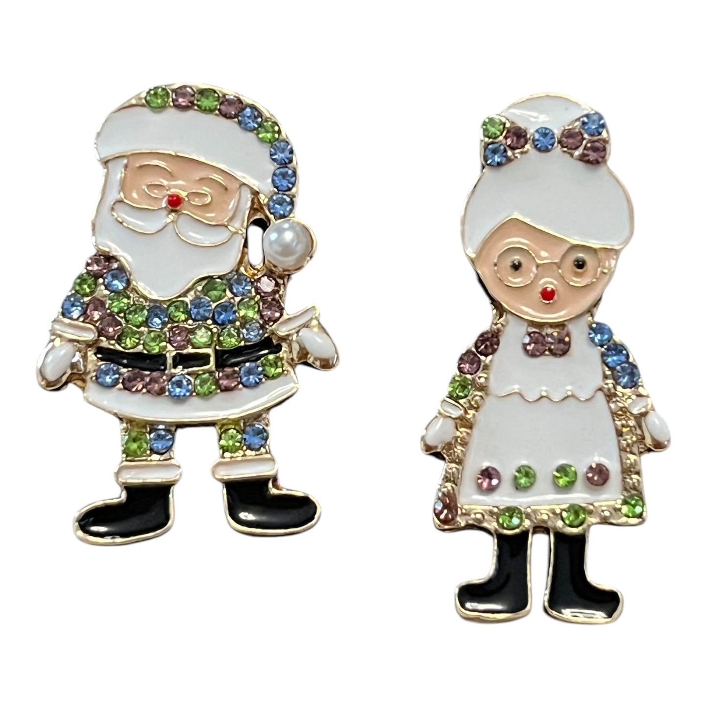 Santa and Mrs. Claus Christmas Stud Earrings - Perfect for Holiday Cheer