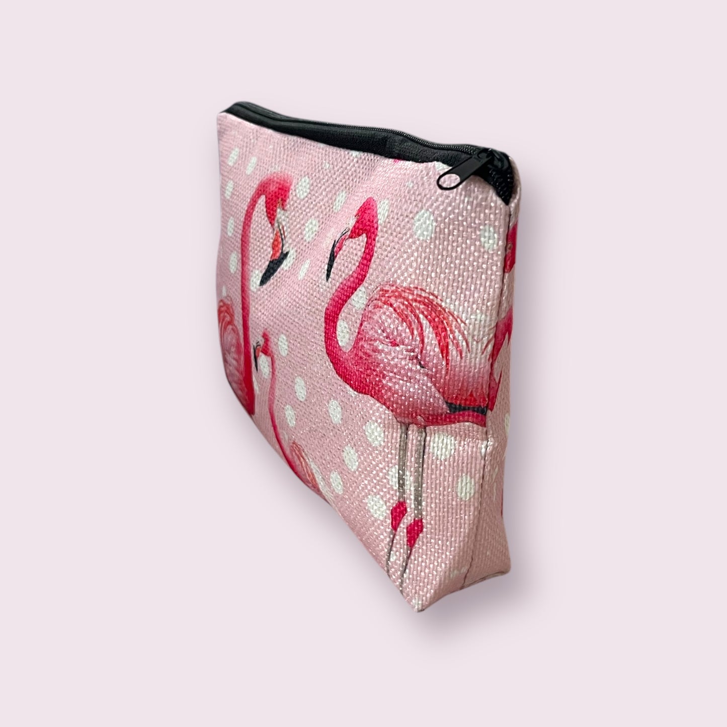 Flamingo Print Linen Makeup Bag - Lightweight Cosmetic Organizer with Zipper Closure