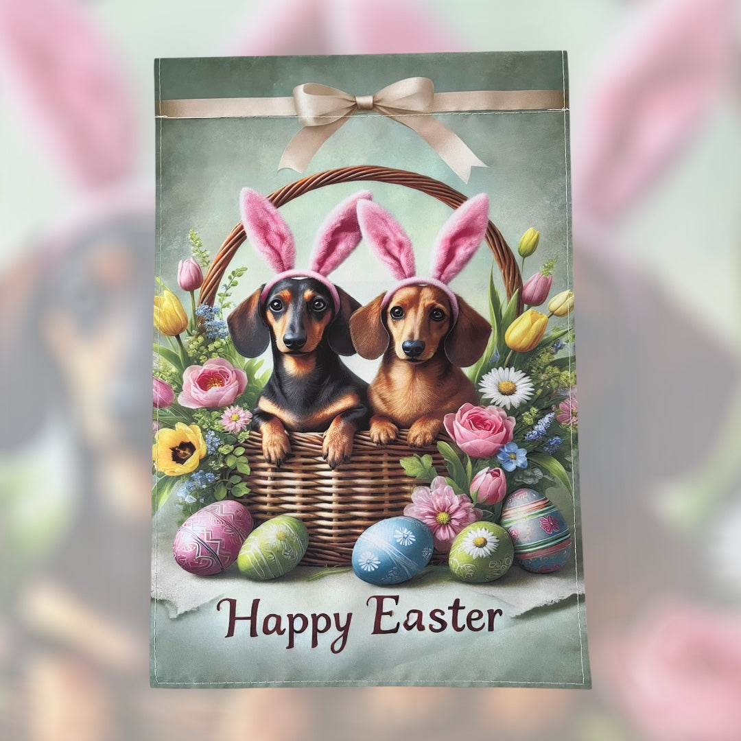 Easter Joy! Adorable Dachshund Garden Flag – 12x18 Inches of Spring Cheer