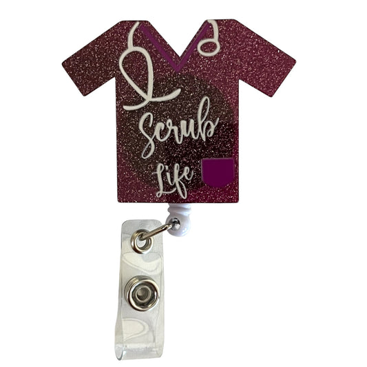 Scrub Life Badge Reel Magenta Glitter Nurse Badge Holder Retractable ID Clip