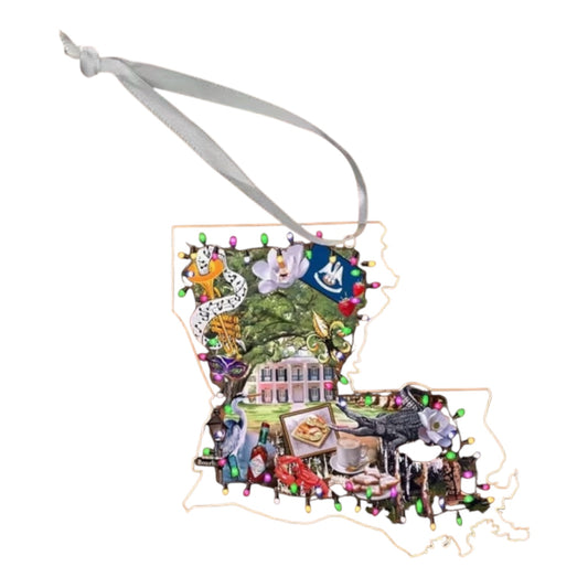 Louisiana Christmas Ornament Acrylic State Shape 2D Flat New Orleans Crawfish Magnolia Light