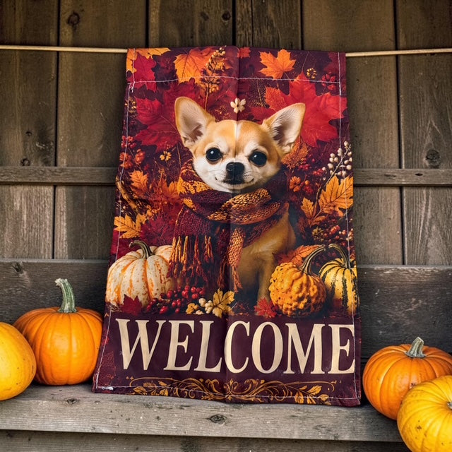 Fall Chihuahua Welcome Garden Flag Autumn Pumpkin Dog 18" x 12"