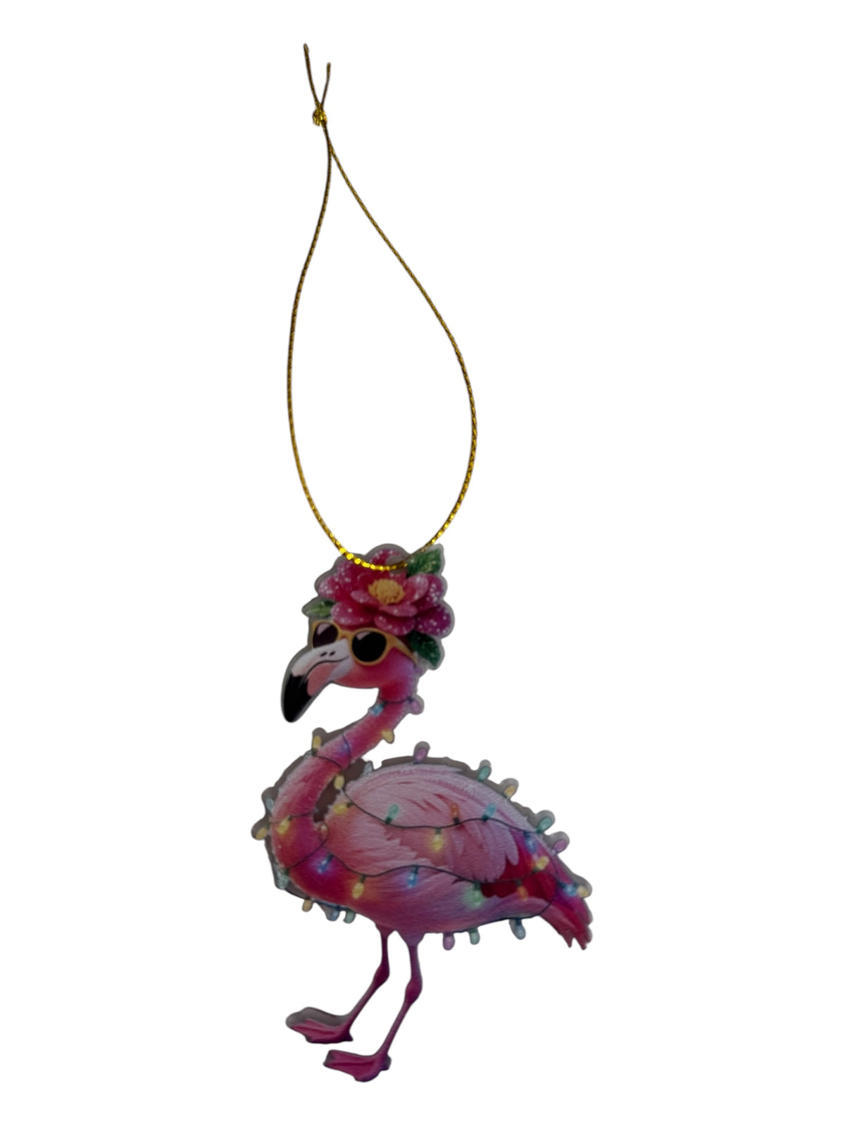 Pink Flamingo Christmas Ornament Tropical Holiday Lights 3"