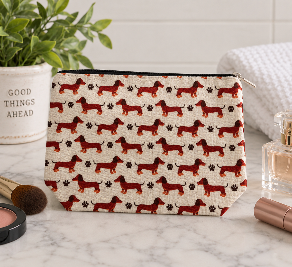 Niedliche Kosmetiktasche mit Cartoon-Dackel-Aufdruck und Reißverschluss – perfekt für Reisen, Partys und Geschenke
