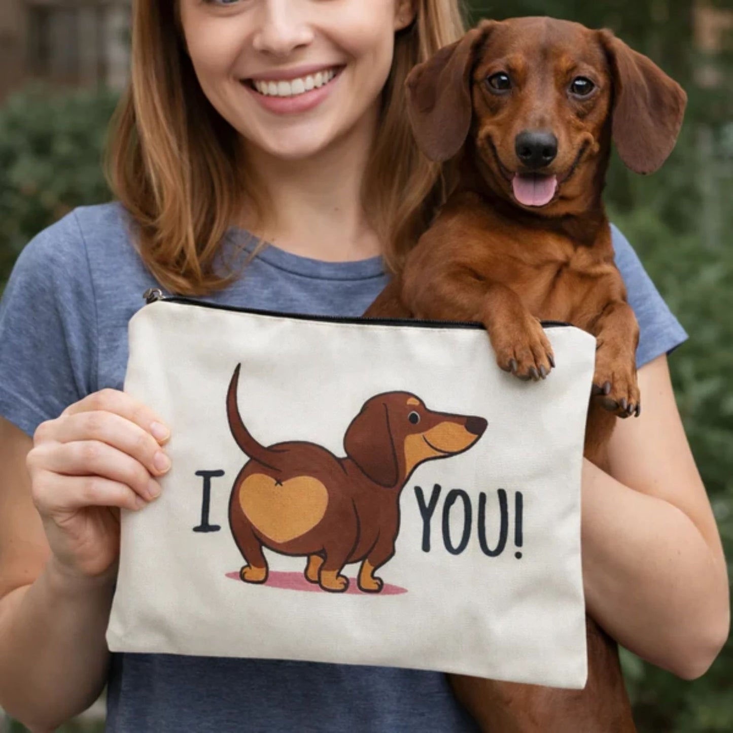 Dachshund “I Love You” Cosmetic Pouch Wiener Dog Makeup Bag