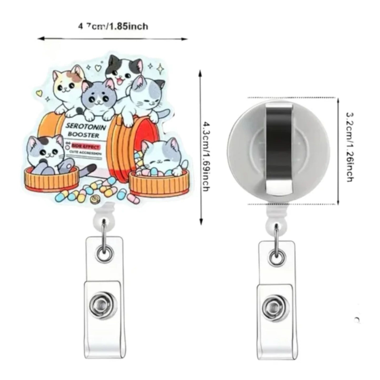 Cute Cat Serotonin Booster Badge Reel Nurse ID Holder Funny Mental Health Tag
