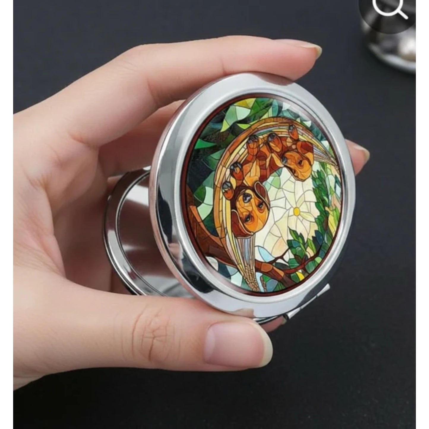 Dachshund Hammock Stained Glass Style Compact Mirror Round Makeup Mirror 2.76”