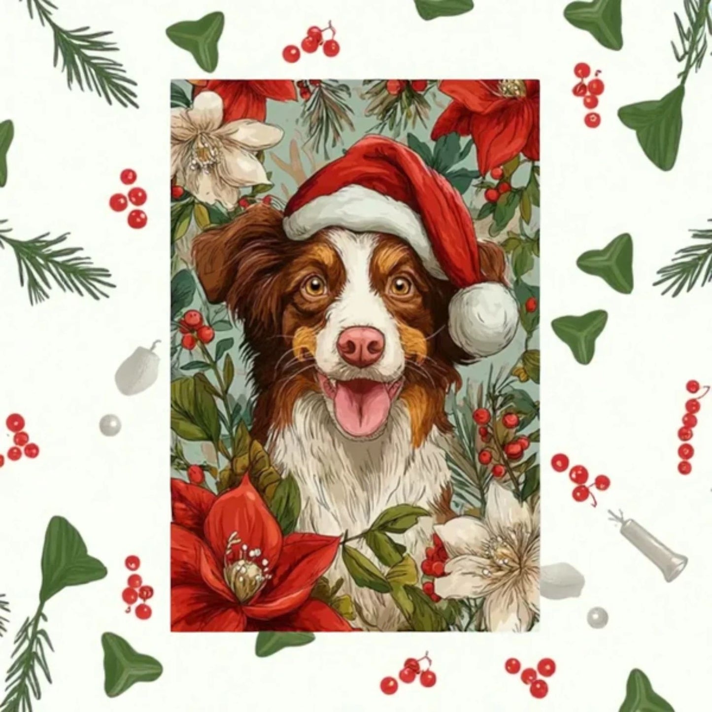 Christmas Brown Border Collie Garden Flag 12x18 – Santa Hat Dog Holiday Outdoor
