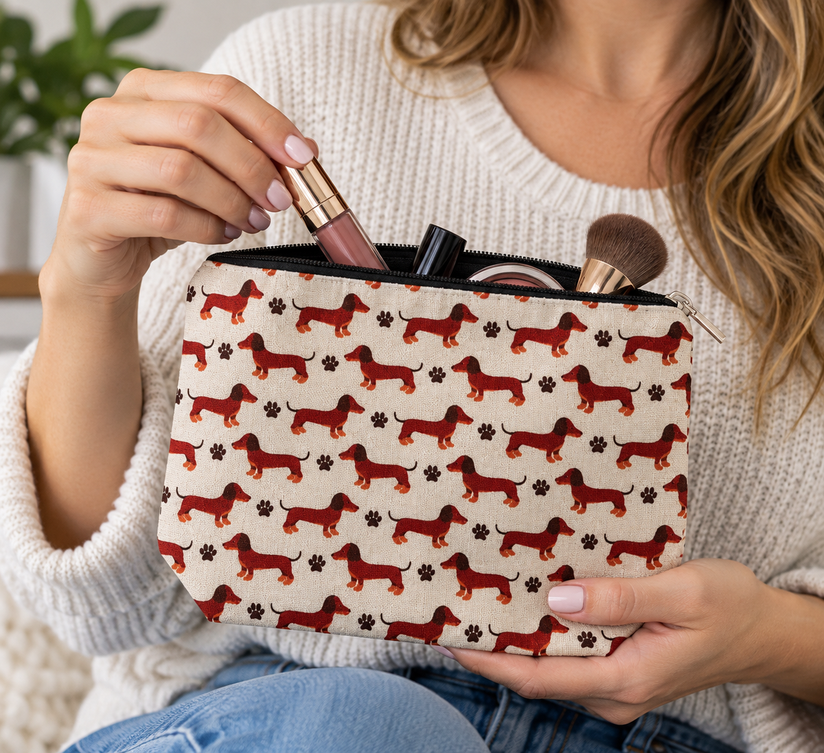 Niedliche Kosmetiktasche mit Cartoon-Dackel-Aufdruck und Reißverschluss – perfekt für Reisen, Partys und Geschenke