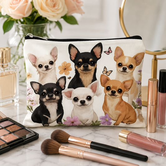 Chihuahua Dog Print Cosmetic Makeup Bag Zipper Pouch Travel Toiletry Organizer 8.7"
