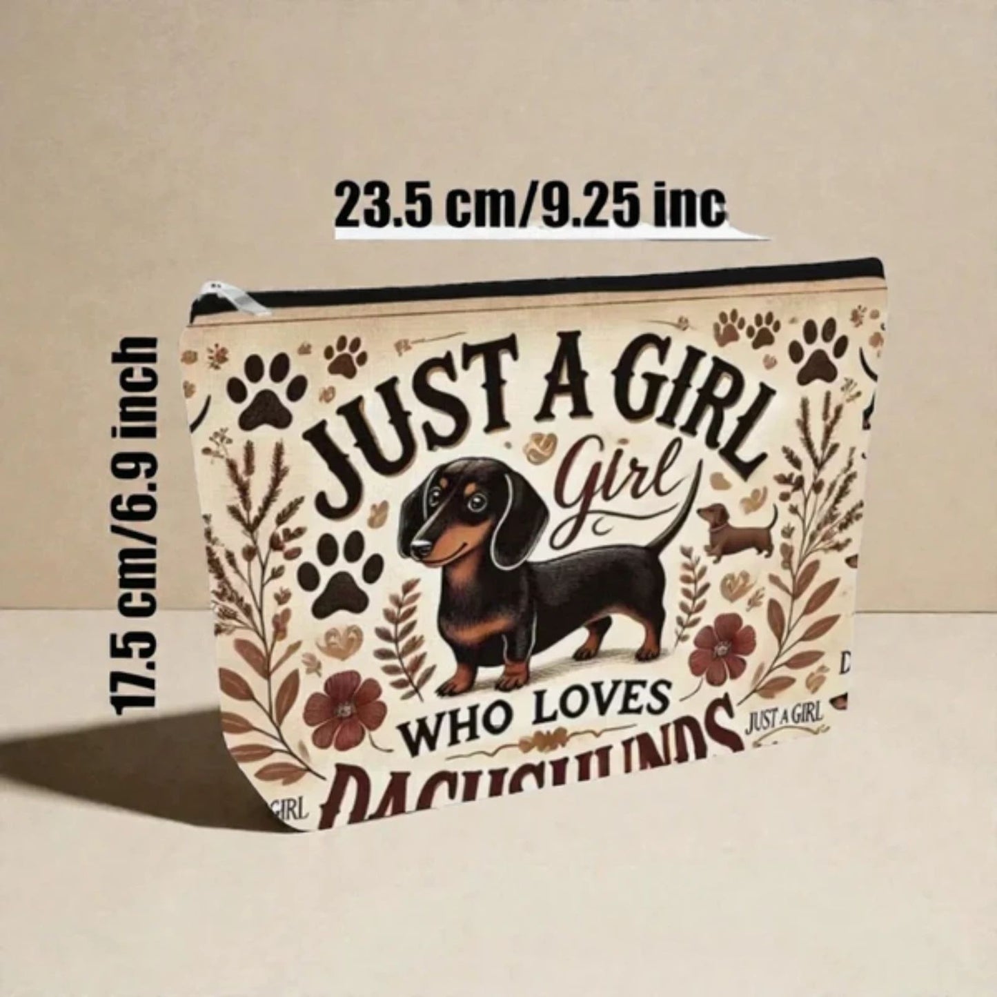 Just a Girl Who Loves Dachshunds Makeup Bag Cosmetic Pouch 9.25”