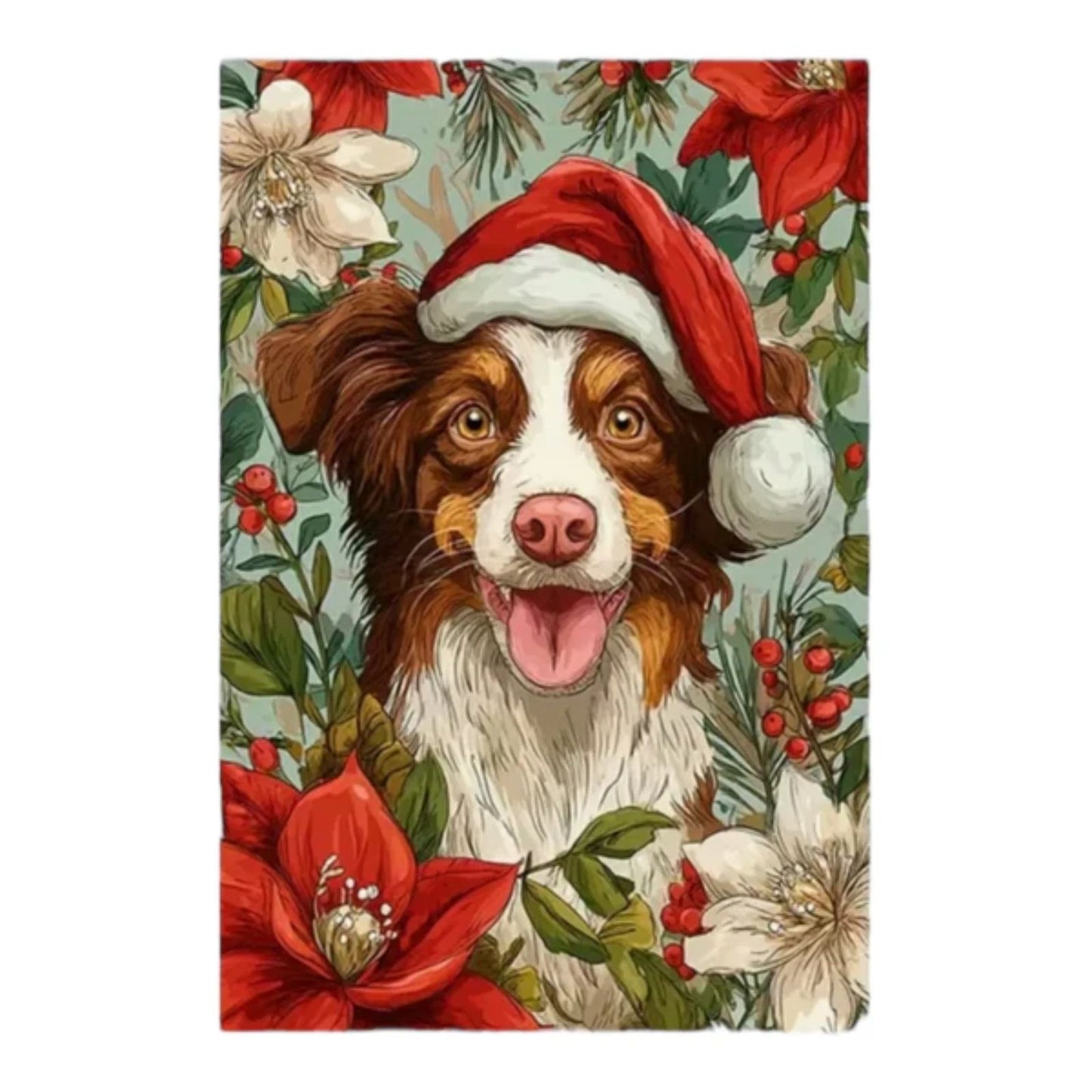 Christmas Brown Border Collie Garden Flag 12x18 – Santa Hat Dog Holiday Outdoor