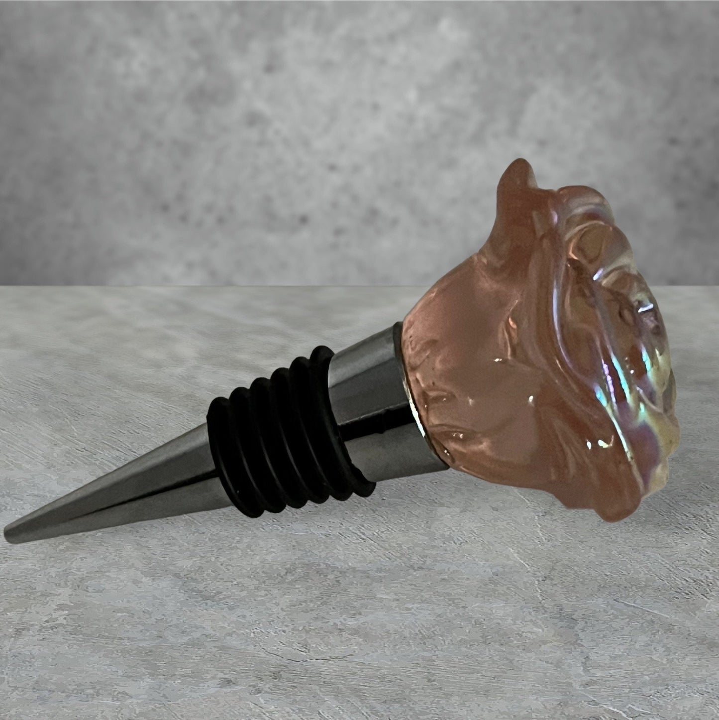 Iridescent Pink Rose Shaped Bottle Stopper