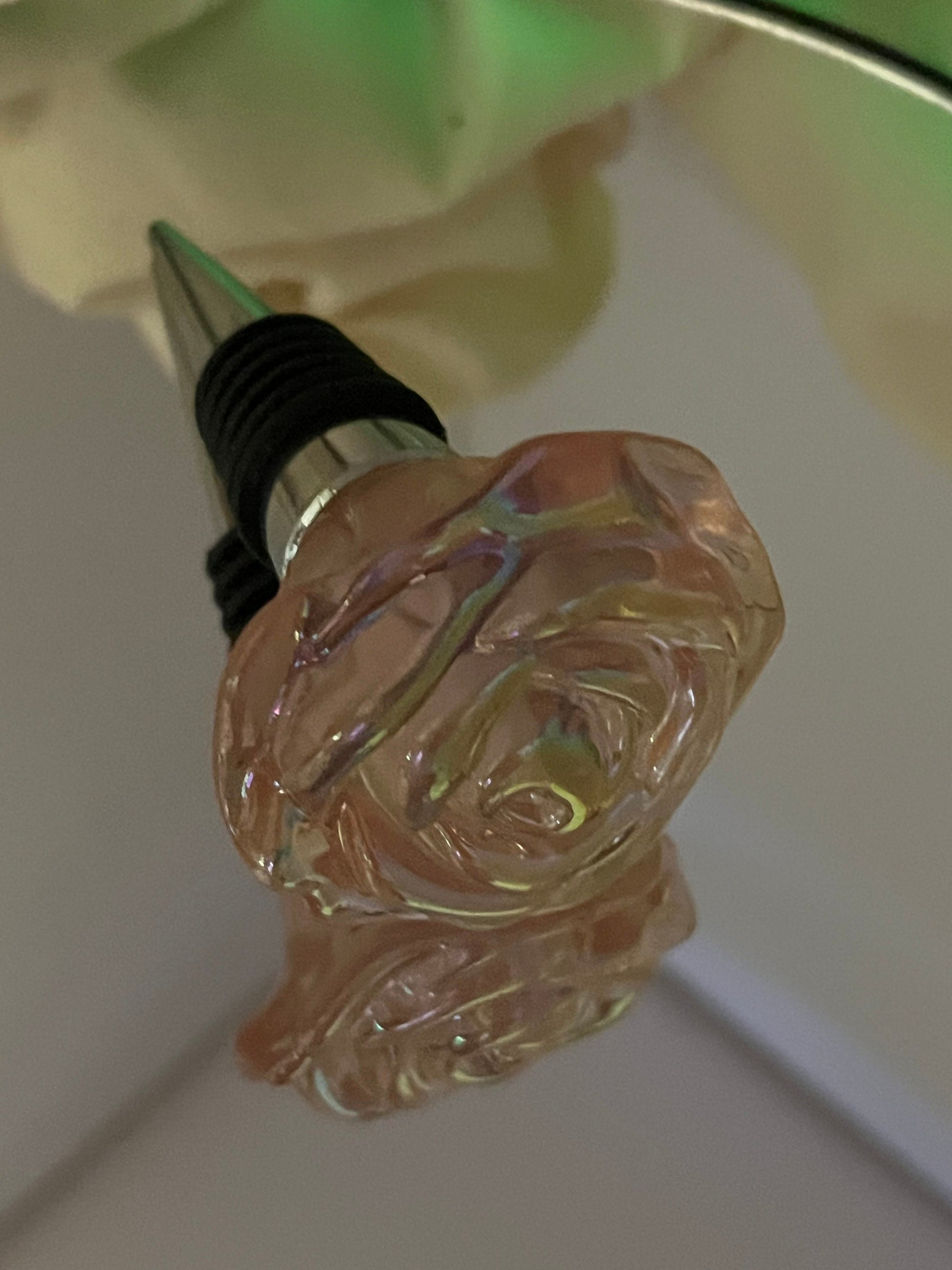 Iridescent Pink Rose Shaped Bottle Stopper