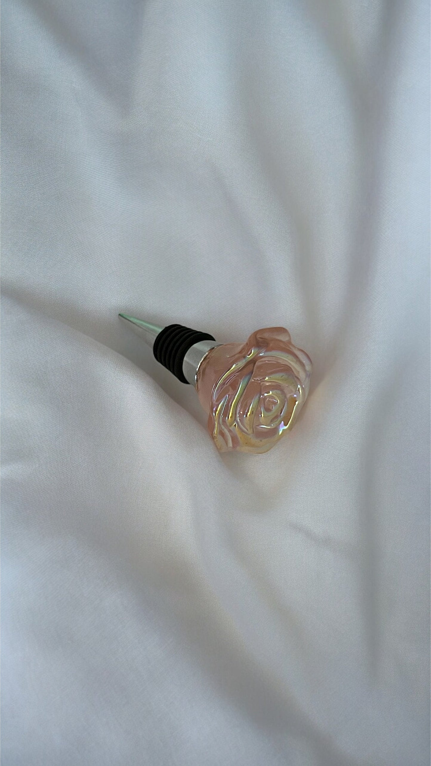 Iridescent Pink Rose Shaped Bottle Stopper