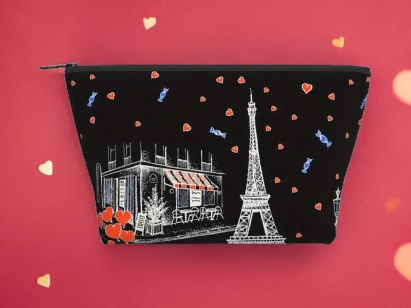 Paris Eiffel Tower Love and Hearts Cosmetic Pouch