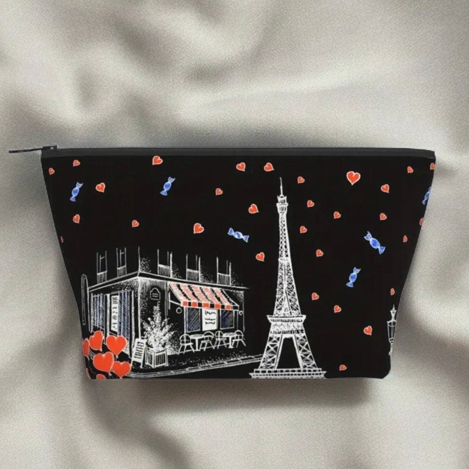 Paris Eiffel Tower Love and Hearts Cosmetic Pouch