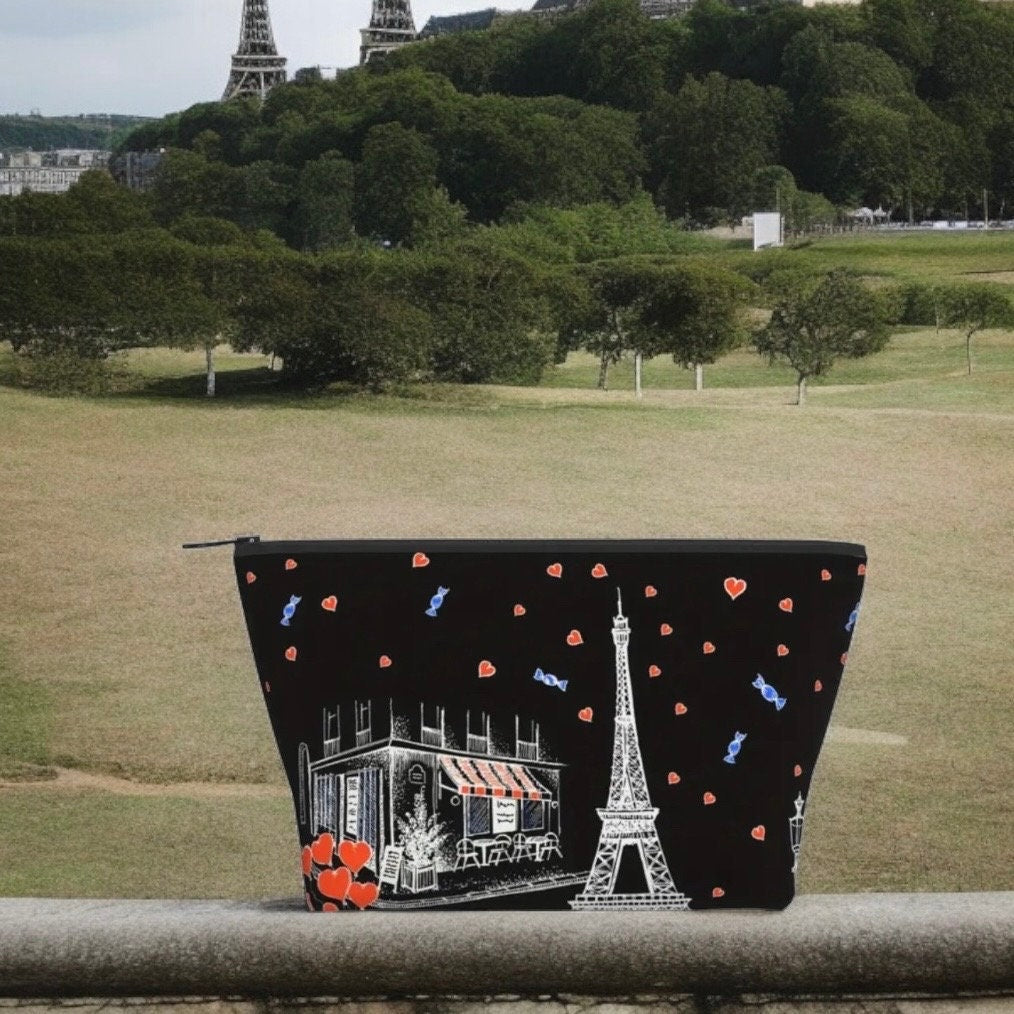 Paris Eiffel Tower Love and Hearts Cosmetic Pouch