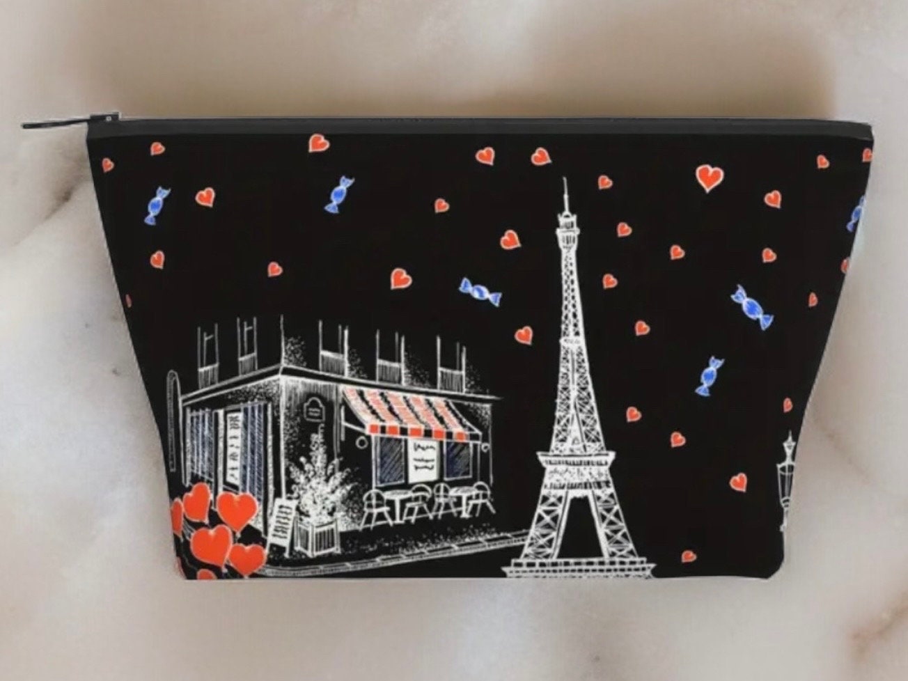 Paris Eiffel Tower Love and Hearts Cosmetic Pouch