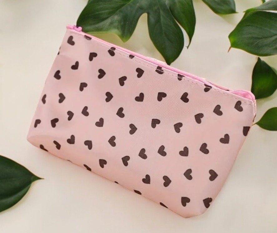 Small Hearts Zipper Makeup Bag Available in Pink or Black