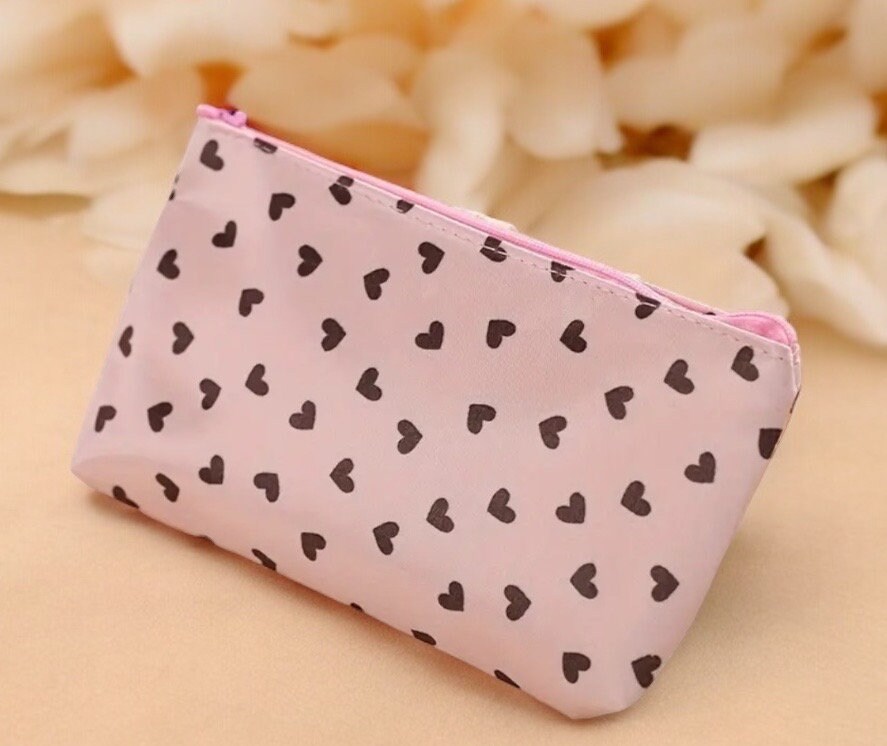 Small Hearts Zipper Makeup Bag Available in Pink or Black