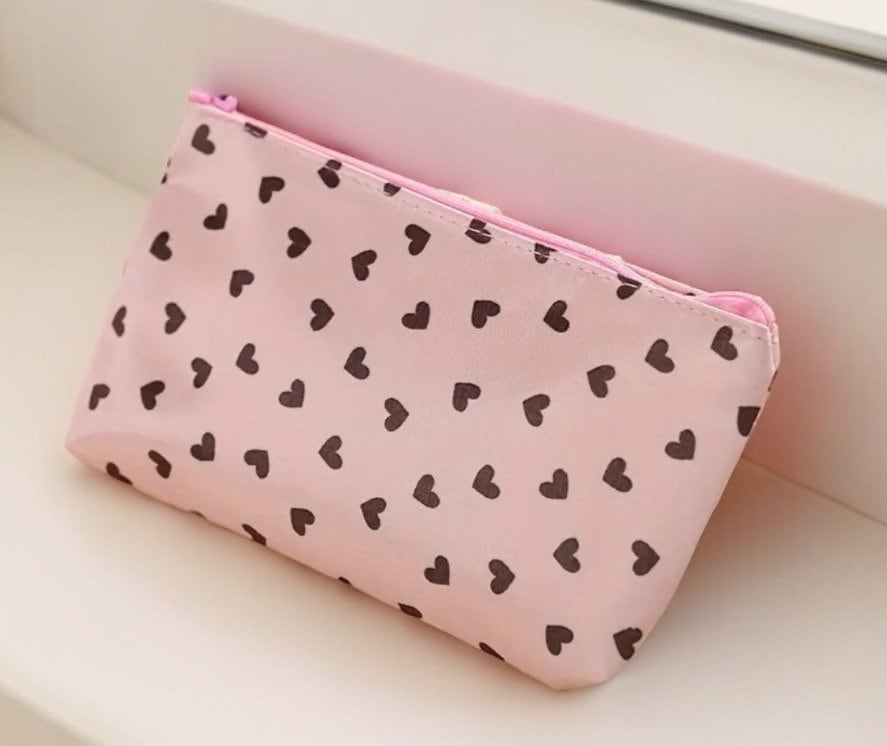 Small Hearts Zipper Makeup Bag Available in Pink or Black