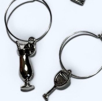 Silver Wine Themed Pendant Stemware Drink Charms Markers Set of 6 Assorted