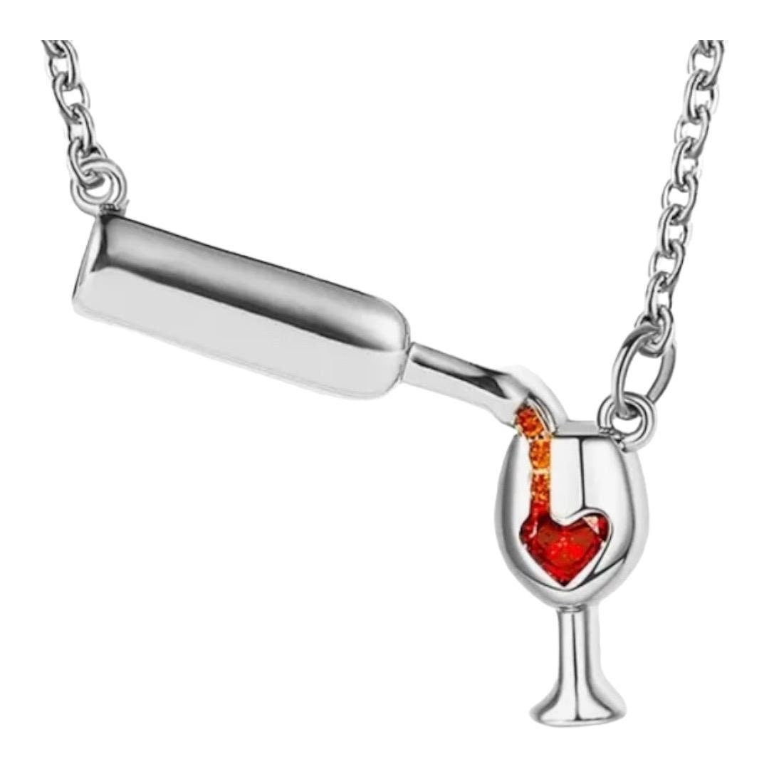 Creative Trendy Cute Elegant Wine Glass and Bottle Pendant Necklace