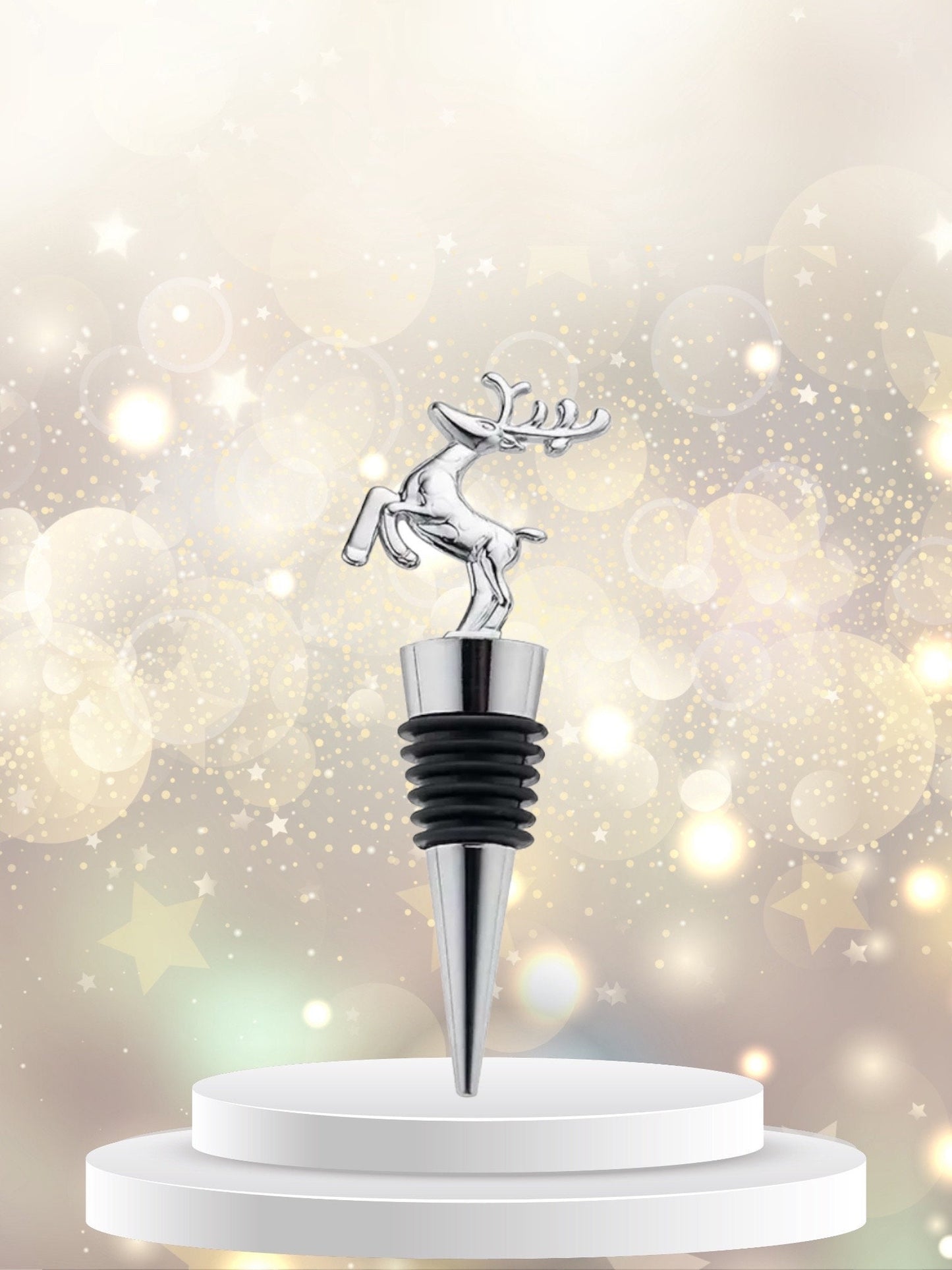 Holiday Wine Metal Wine Bottle Stoppers - Santa, Christmas Tree, Snowman, Deer - Decorative Bar Accessories