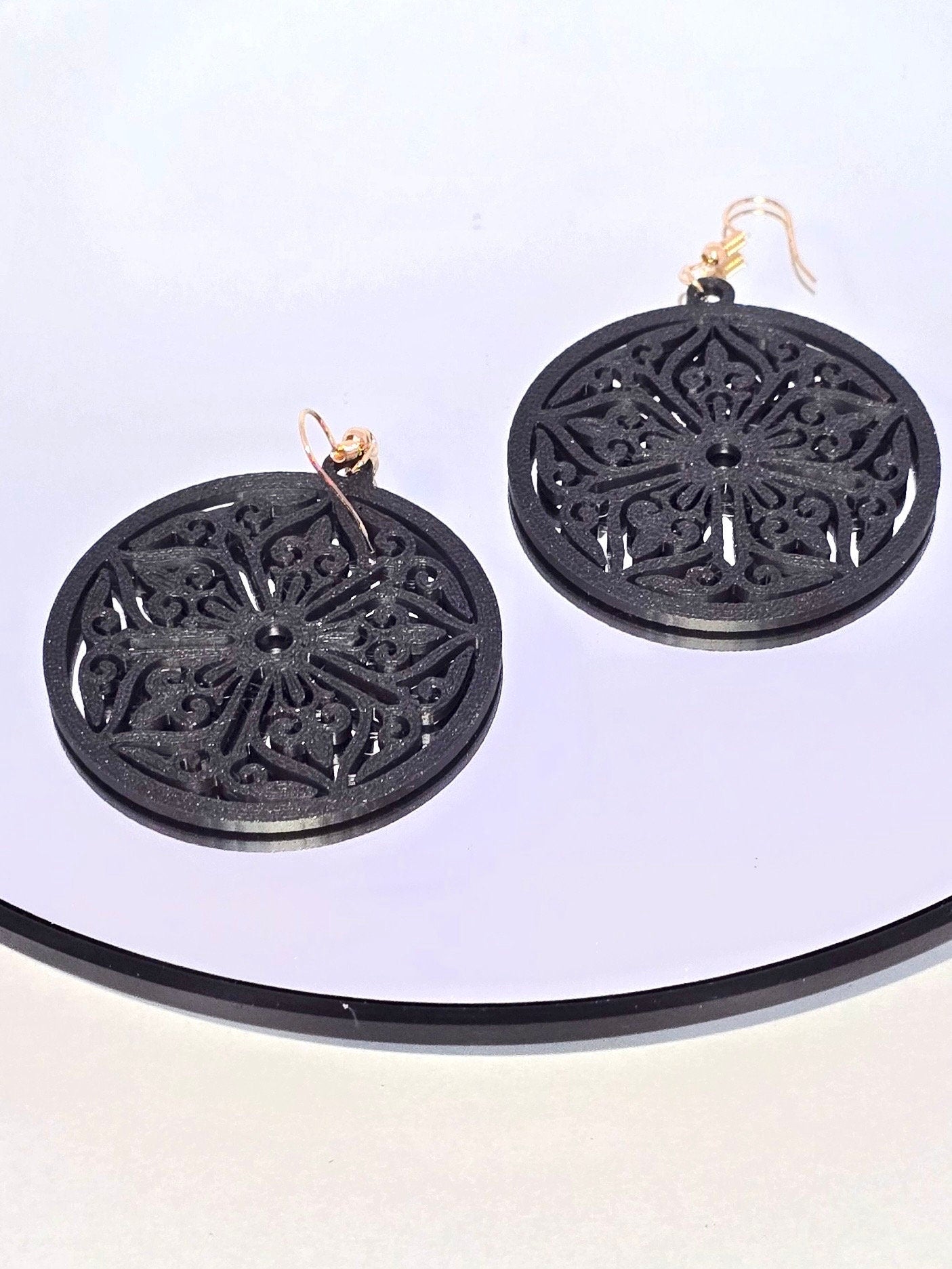 Elegant Fleur De Lis Black Earrings - 3D Printed Jewelry