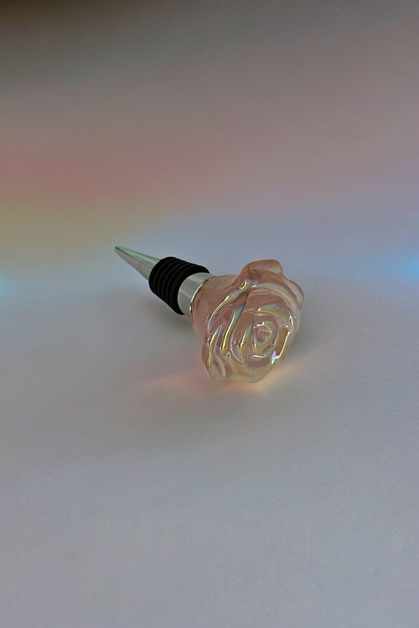 Iridescent Pink Rose Shaped Bottle Stopper