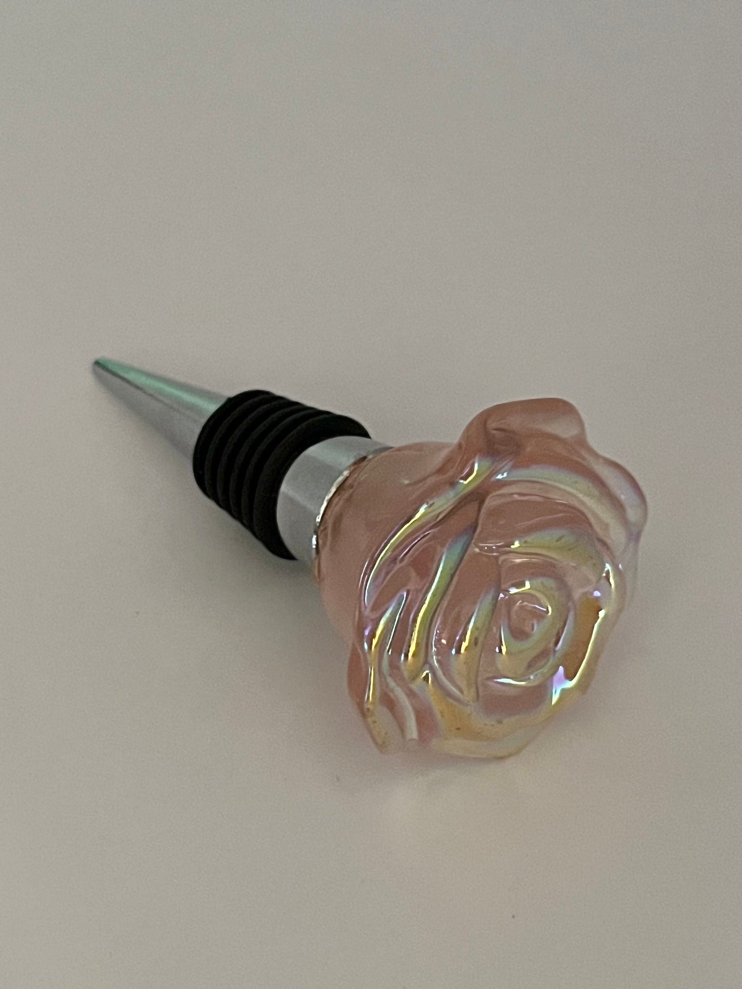 Iridescent Pink Rose Shaped Bottle Stopper