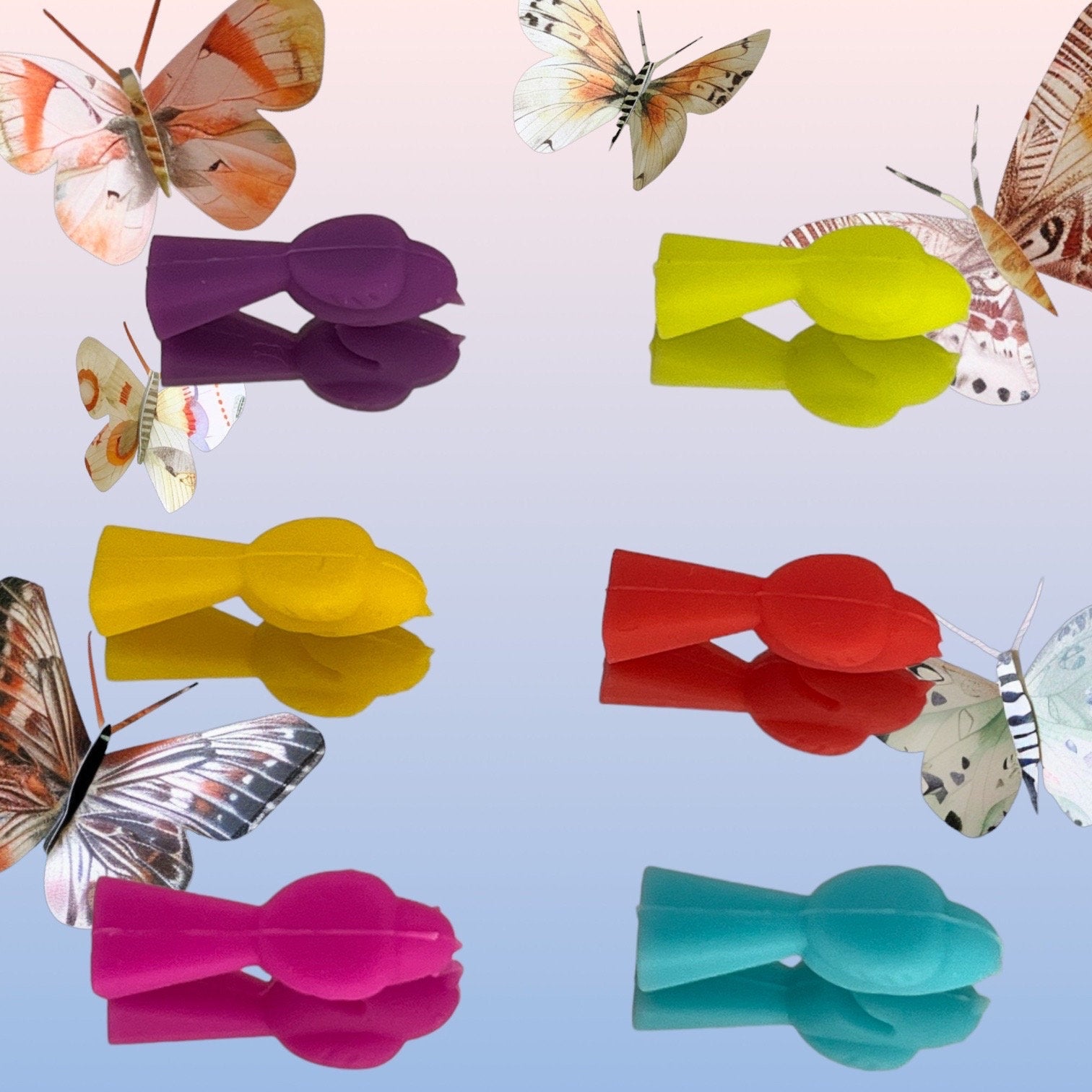 Silicone Bird Drink Markers Rainbow Set of 6 NEW Butterflies Background