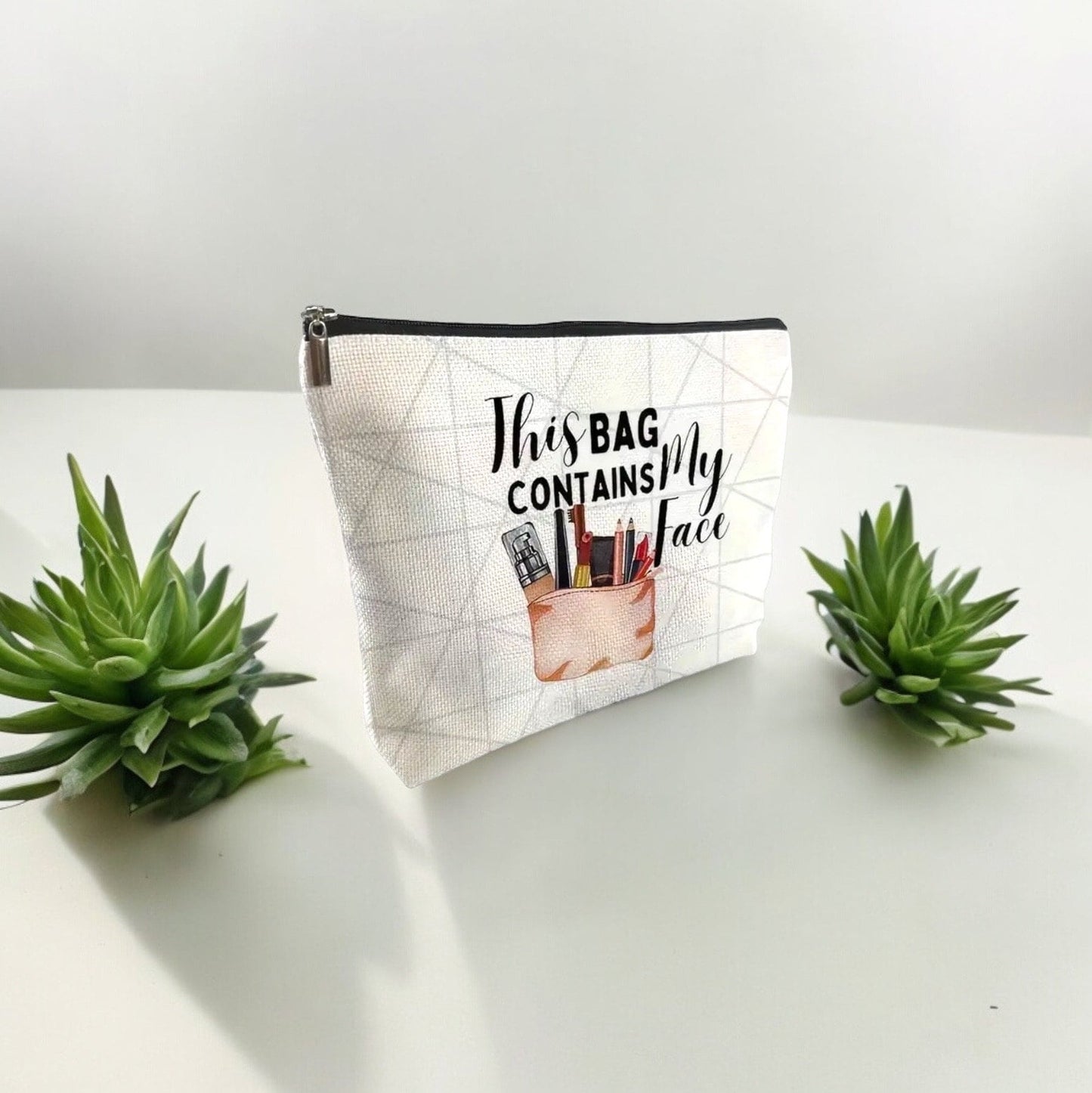 Makeup Pouch With Quirky Quote "This Bag Contains My Face" Design