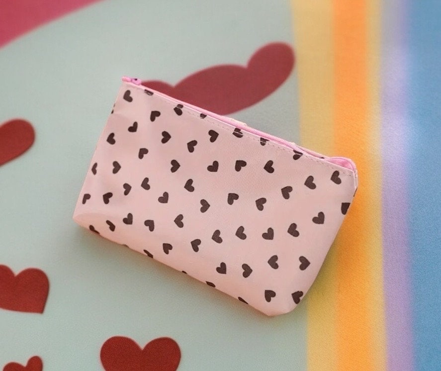 Small Hearts Zipper Makeup Bag Available in Pink or Black