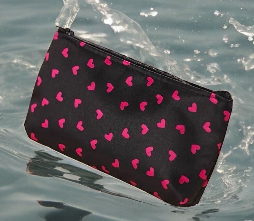 Small Hearts Zipper Makeup Bag Available in Pink or Black