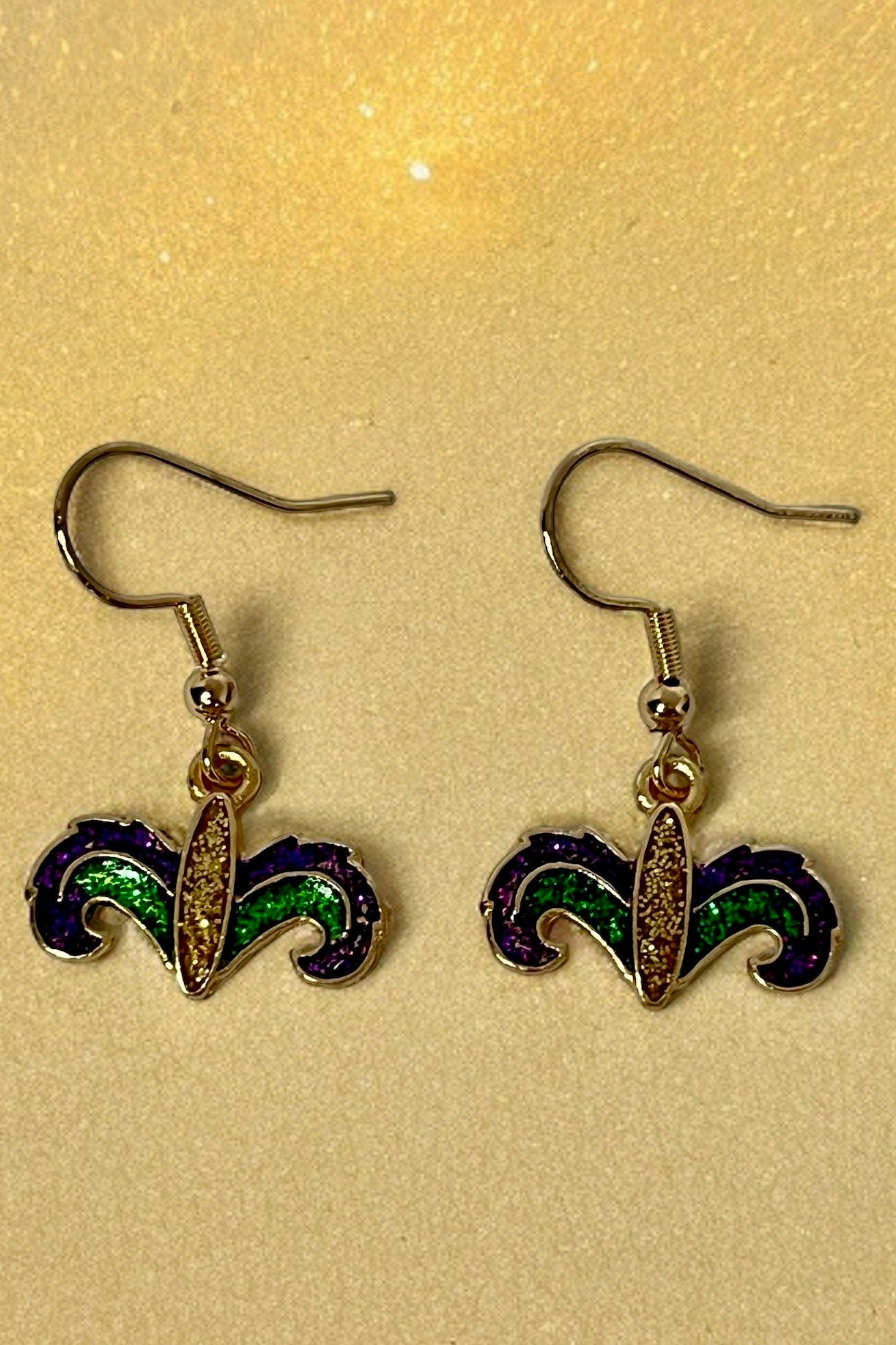 Mardi Gras Glitter Dangle Earrings. Feather Mask, Crown, Shoes, Bottle Dangle Earrings